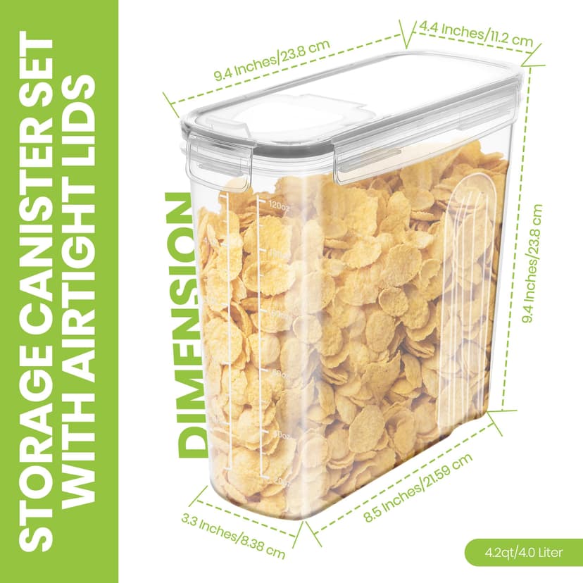 KICHLY Cereal & Dry Food Storage Container (Set of 6) – BPA Free Plastic – Airtight Kitchen Storage Containers – Cereal Dispenser for Kitchen & Pantry - 2