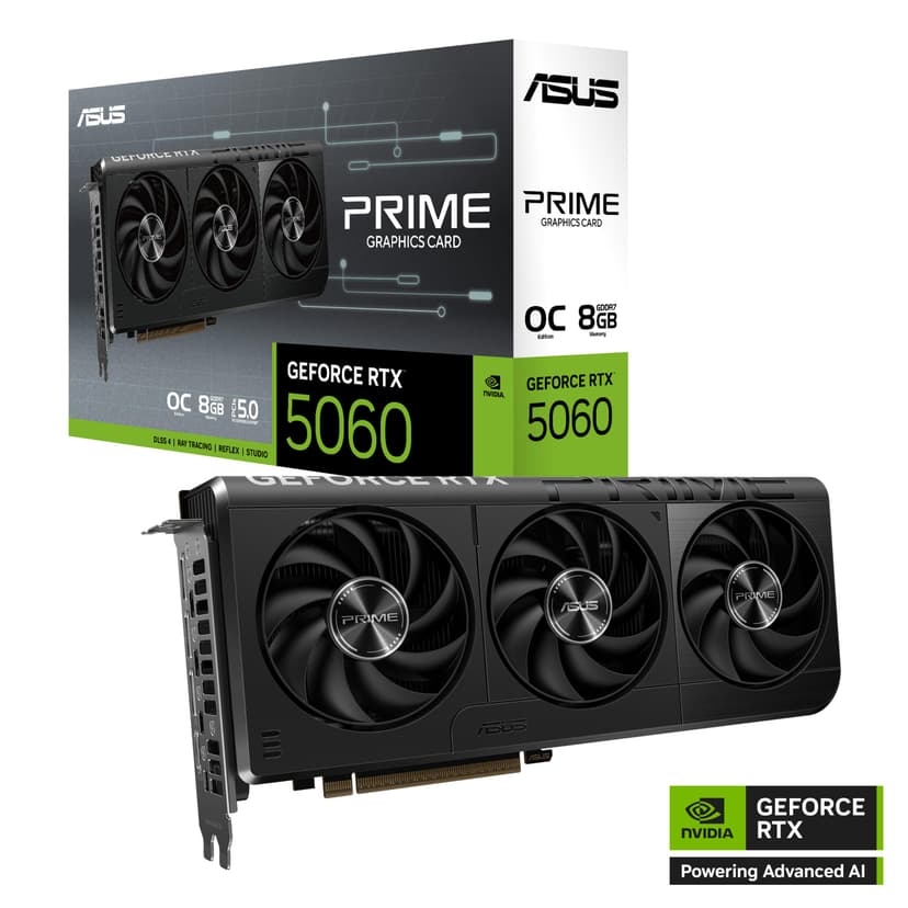 ASUS Prime NVIDIA GeForce RTX 5060 OC Edition, Graphics Card 8GB GDDR7, 128 Bit, PCIe 5.0, 3 Axial-Tech Fans, 1 HDMI 2.1, 3 DisplayPort 2.1, GPU Tweak III, Black, PRIME-RTX5060-O8G - 2