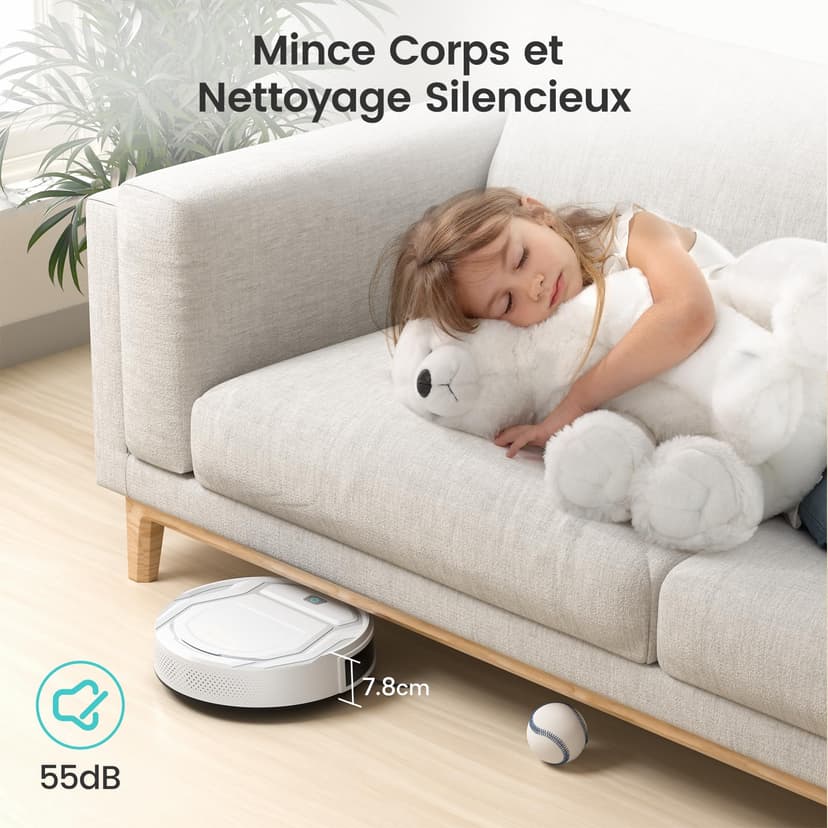 Lefant Aspirateur Robot, Robot Aspirateur Autonomie Mince Silencieux, Connecté avec WiFi/Alexa/App, 3 Modes d'aspirations, Programmable, Idéal pour Les Poils d'animaux Tapis Sols Durs, M210 Blanc - 9