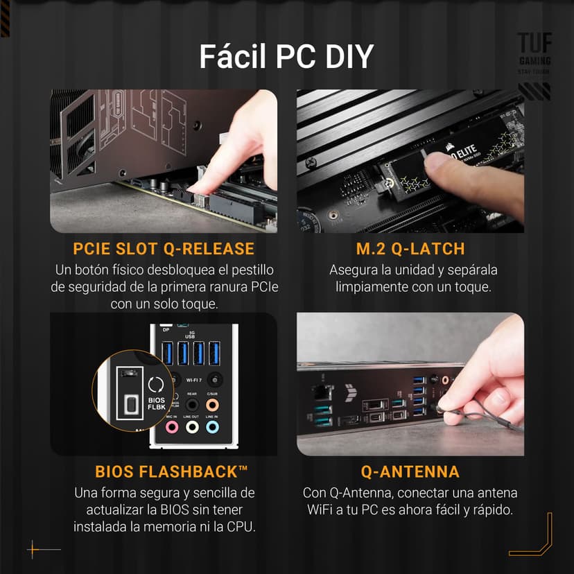 ASUS TUF GAMING X870-PLUS WIFI AMD ATX motherboard, 16+2+1(80A) power stages, DDR5, PCIe 5.0 w/ full support for next-gen GPUs, 4 x M.2 slots, WiFi 7, USB4, front USB 20Gbps w/ PD Fast Charge - 5