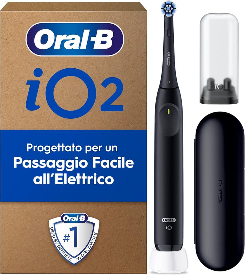 Oral-B iO Series 2 Electric Toothbrush, 1 Replacement Brush, 3 Cleaning Modes for Dental Care, Magnetic Technology, Travel Case, Travel Toothbrush Case, Designed by Braun, Night Black - 1