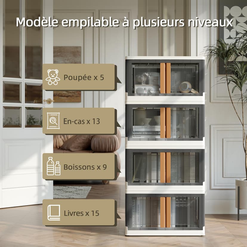 NETEL 4x 45L Empilable Boîte de Rangement avec Couvercle et Verrouillable Porte, Pliable Bac de Rangement Plastique avec Roulettes, Grande Caisse Rangement Organisateur pour Cuisine, Salon et Chambre - 6