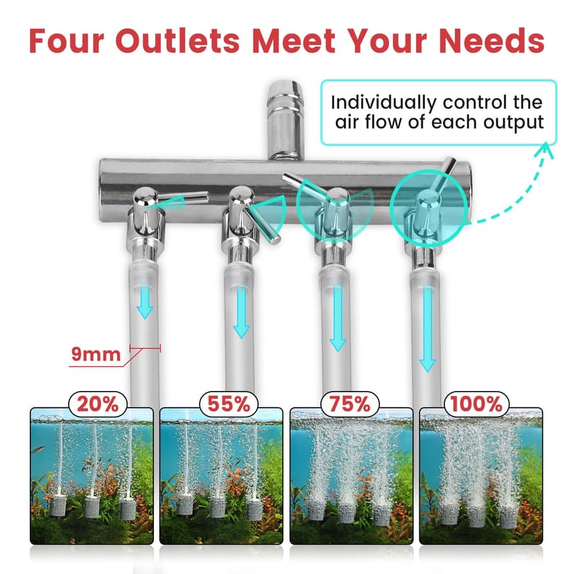 hygger Aquarium Air Pump, 1325L/H Fish Tank Air Pump, 15W Adjustable Powerful 4 Outputs Aquarium Oxygenator up to 3800L Aquariums - 3