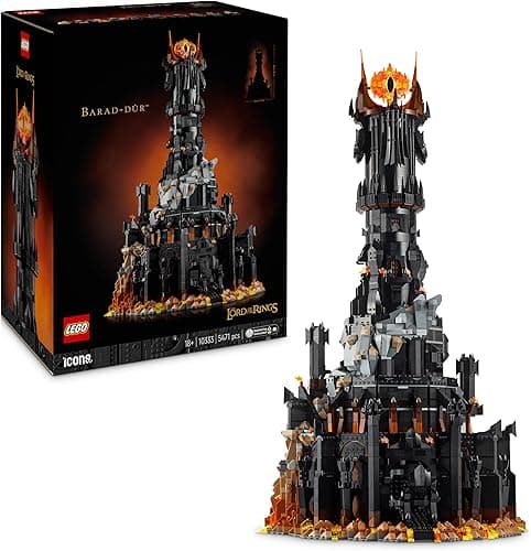 LEGO Icons Le Seigneur des Anneaux : Barad-dûr - Set de Construction de la forteresse - Idée de Cadeau pour Adultes - Minifigurines de Sauron, Frodon, Sam, Gollum, Gothmog et des Orcs 10333