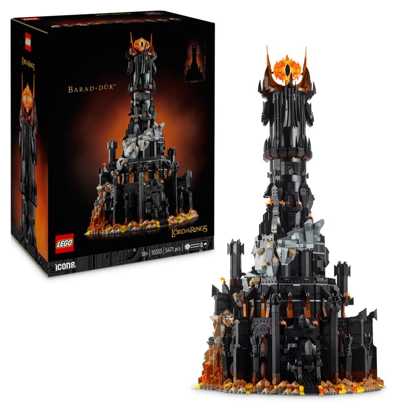 LEGO Icons Le Seigneur des Anneaux : Barad-dûr - Set de Construction de la forteresse - Idée de Cadeau pour Adultes - Minifigurines de Sauron, Frodon, Sam, Gollum, Gothmog et des Orcs 10333 - 1