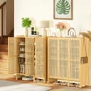 unho Meuble Chaussure d’Entrée en Bambou: Rangement Chaussure avec 5 Étagères Armoire à Chaussures avec 4 Crochets Design - 90.5 × 35 × 107 cm - 4