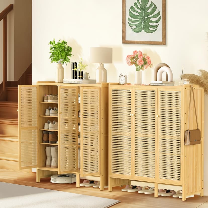 unho Meuble Chaussure d’Entrée en Bambou: Rangement Chaussure avec 5 Étagères Armoire à Chaussures avec 4 Crochets Design - 90.5 × 35 × 107 cm - 4