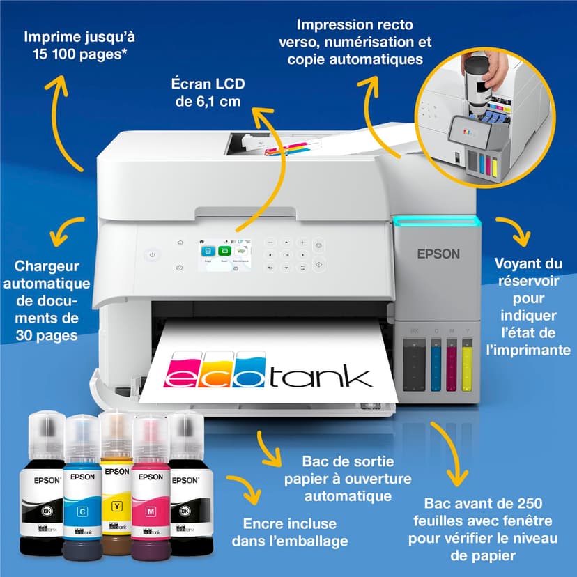 Epson EcoTank ET-3956 White A4 Multifunction Printers with Scanner, Wi-Fi & AirPrint Ink Tank, Automatic Document Feeder, Duplex Printing, Scan & Copy, Up to 3 Years of Ink Included - 2