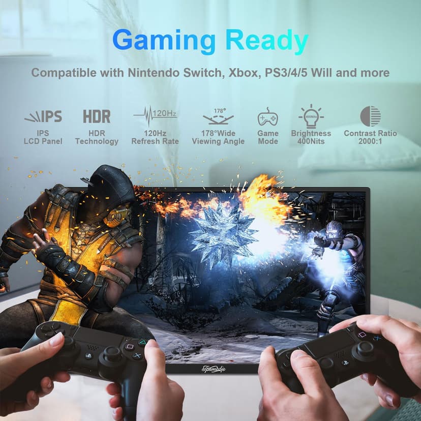 Tpsmtdis Écran Portable 18,5 Pouces, Moniteur de Jeu pour Ordinateur avec 120Hz, de Voyage,300 Nits Plug & Play, avec Double Haut - Parleurs. Écran Externe pour PC, Tablette, Mac, Xbox, PS3/4/5 - 6