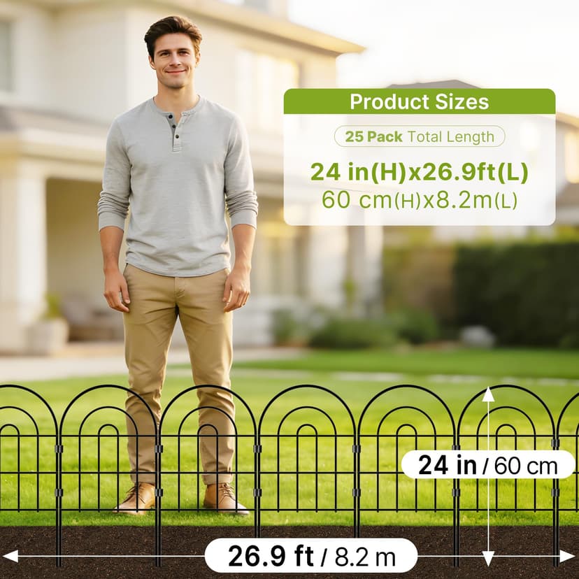 Thealyn Metal Garden Fence 60cm H x 33cm W (25 Panels, Total Length 3.3m) Outdoor Decorative Fence No Dig Fence Border Fence Dog Fence for Flower Bed, Yard, Animal Barrier - 2