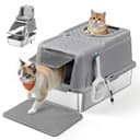 Feandrea Stainless Steel Cat Litter Box with Flip Lid, XL Enclosed Litter Box with Leak-Proof Design, Scoop, Brush, Dual Entry, for Cats up to 15 kg, Dove Grey PPT005G01 - 1