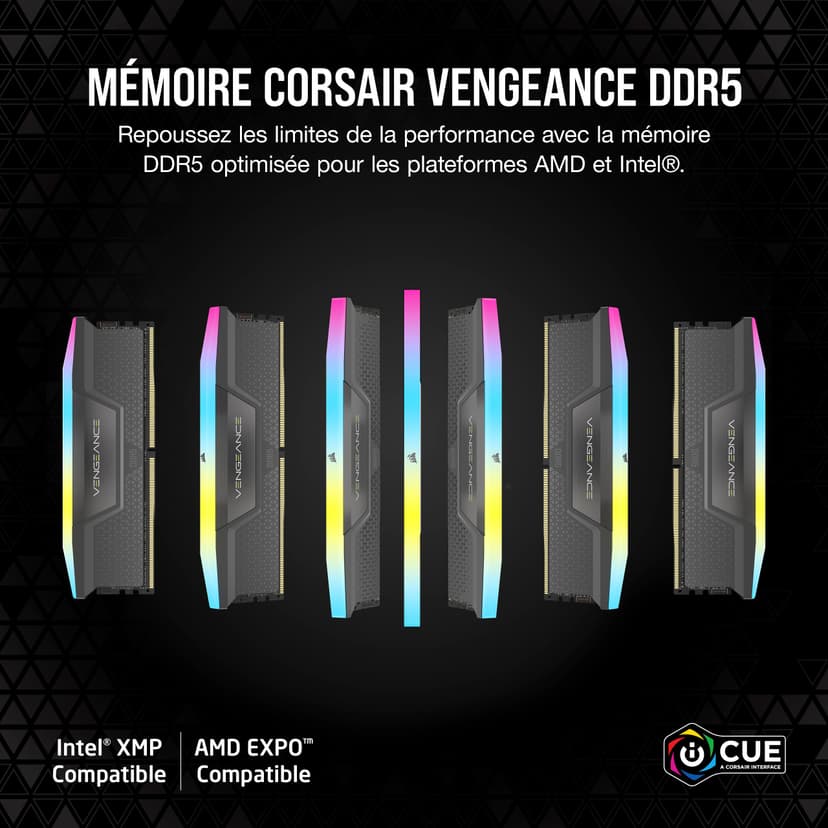 CORSAIR VENGEANCE RGB DDR5 32Go (2x16Go) DDR5 6000MHz CL30 AMD EXPO Intel XMP iCUE Mémoire Informatique Compatible - Gris (CMH32GX5M2B6000Z30K) - 2
