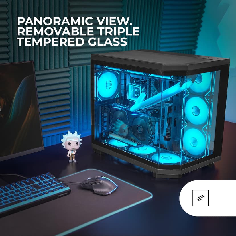 Mars Gaming MC-3TCORE, Custom ATX Gaming Case, Removable Tempered Glass Triple Window, Dual Camera, Reverse Connector Backplane Compatible Semitower, Liquid Cooling Support, Black - 2