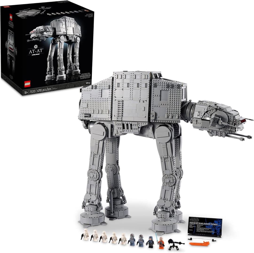 LEGO Star Wars at-at Walker 75313 Buildable Model, Collectible Set for Adults, Ultimate Build and Display Set, 9 Minifigures Including General Veers, Luke Skywalker, Snowtroopers Drivers (6333003)