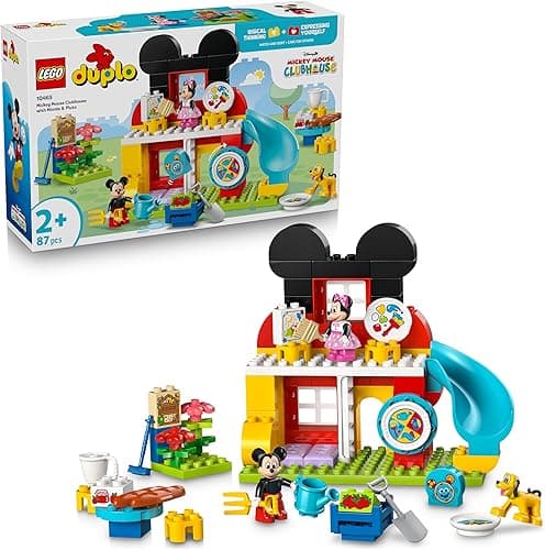 LEGO DUPLO Disney Mickey Mouse Clubhouse with Minnie & Pluto - Educational Fine Motor Skills Toy for Toddlers - incl. 3 Figures & Toodles - Gift for 2+ Year Old Boys & Girls - 10465