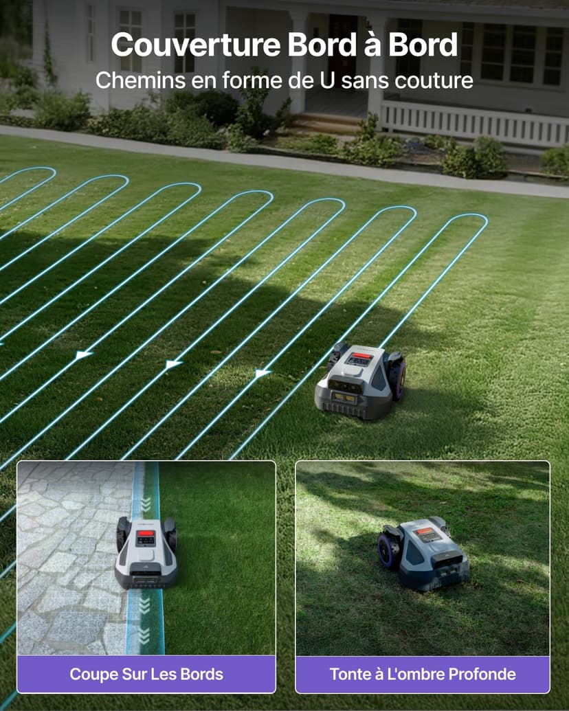 ANTHBOT Robot Tondeuse M5, 500-700㎡，150㎡/h, NetRTK + 4G, Cartographie Automatique, Double Vision IA, Gestion Multi-Zones, APP Control, 3-7CM Réglage de la Hauteur de Coupe - 7