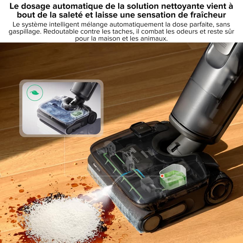roborock F25 ACE Pro Aspirateur Laveur sans Fil, 25000Pa, JetFoaming Anti-Taches, Brosse Anti-Emmêlement, Design 180° à Plat, Auto-Nettoyage Eau Chaude & Séchage, 60 Min - 8