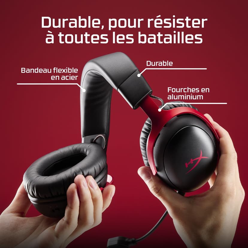 HyperX Cloud III S – Casque de Jeu sans Fil, multiplateforme, 2,4 GHz, Bluetooth, autonomie Jusqu’à 120 Heures, 2,4 GHz, transducteurs inclinés de 53 mm, Microphone détachable de 10 mm – Noir-Rouge - 4