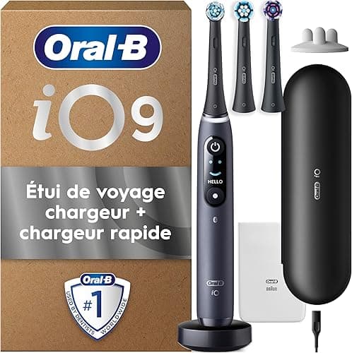 Oral-B iO9 Black Electric Toothbrush, 3 Brushes, 1 Travel Case Charger, 1 Pouch, 1 Brush Holder
