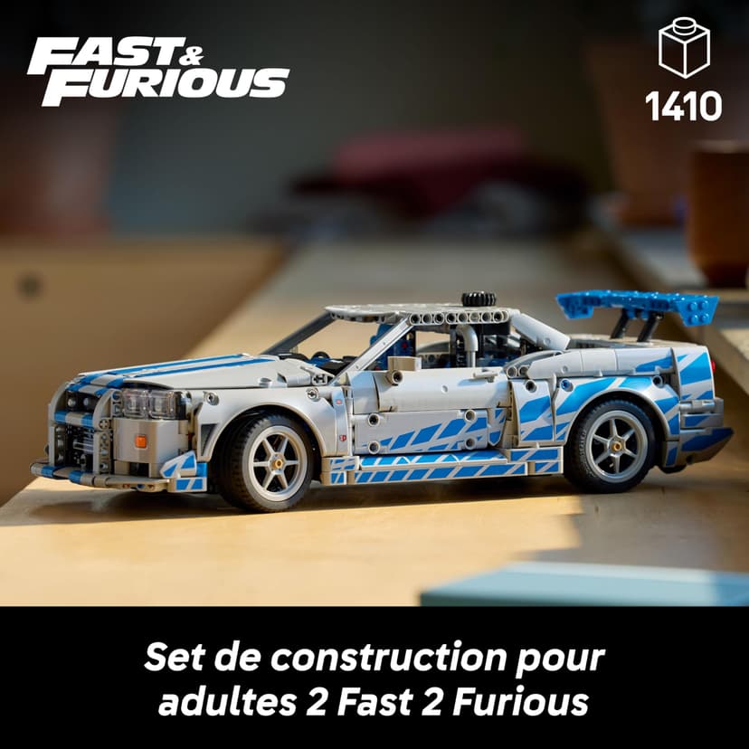 LEGO Technic Voiture Nissan Skyline GT-R (R34) 2 Fast 2 Furious - Maquette de Voiture pour Adulte - Fonction Drift, Direction, Suspension & Moteur 6 Cylindres - Cadeau Collector pour Fans 42210 - 2