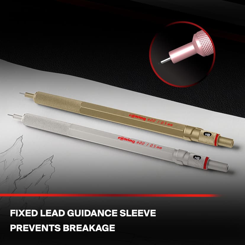 rOtring 600 Portemine | Mine HB0,5 mm | Portemine entièrement métallique | Or Rose | Prise crantée antidérapante et corps hexagonal - 6