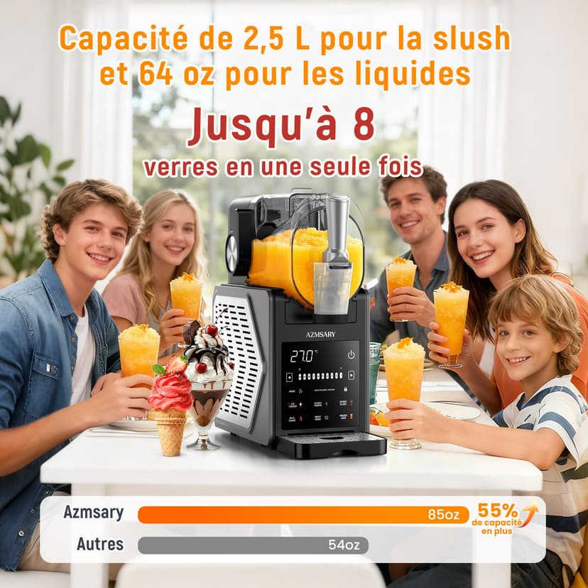 Machine à granita – 2,5 L slushie pour la maison, avec écran LED, 6 programmes préréglés pour crème glacée, margaritas, frappés, milkshakes, nettoyage automatique, sans glace (Black) - 5