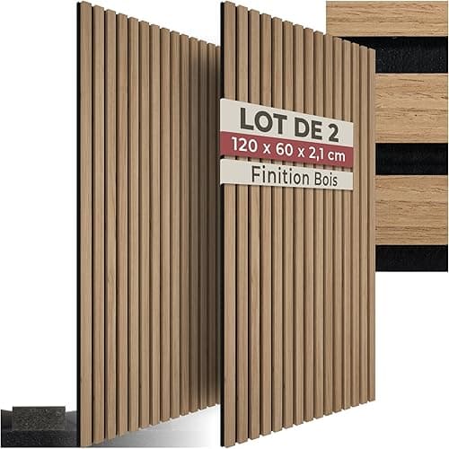 tectake® Lot de 2 panneaux acoustiques muraux et pour plafond, en Bois MDF, 120 x 60 x 2,1 cm par panneau mural decoratif pour isolation phonique Chambre, Bureau, Studio de musique Decoration murale
