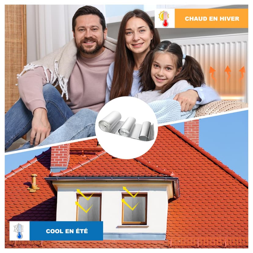 Isolant Thermique 0,6x10M, Rouleau Film Aluminisé a Bulles Double Face 4mm Résistant pour Réflecteur de Chaleur et de Froid, Idéal pour Radiateur, Mur, Voiture, Fenetre - 3