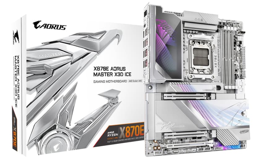 GIGABYTE X870E AORUS MASTER X3D ICE Motherboard - Supports AMD Ryzen 9000 CPUs, 18+2+2 Phases Digital VRM, up to 9000Hz DDR5 (OC), 2xPCIe 5.0 + 3xPCIe 4.0, Wi-Fi 7, 10GbE LAN, USB 4 - 1