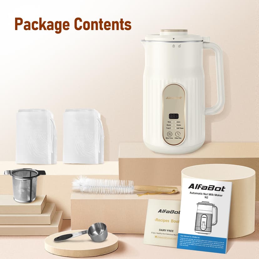 Nut Milk Maker, AlfaBot N2 Automatic Almond Milk Machine for Homemade Plant-Based Milk, Oat, Soy, Yogurt and Dairy Free Beverages, 35 OZ Soy Milk Maker with Delay Setting and Self Cleaning - 7