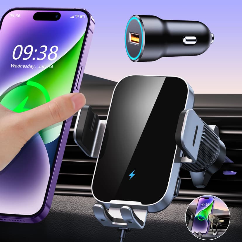 ISEYOU Car Phone Holder Wireless Charger, 15W Fast Chargi… - 1