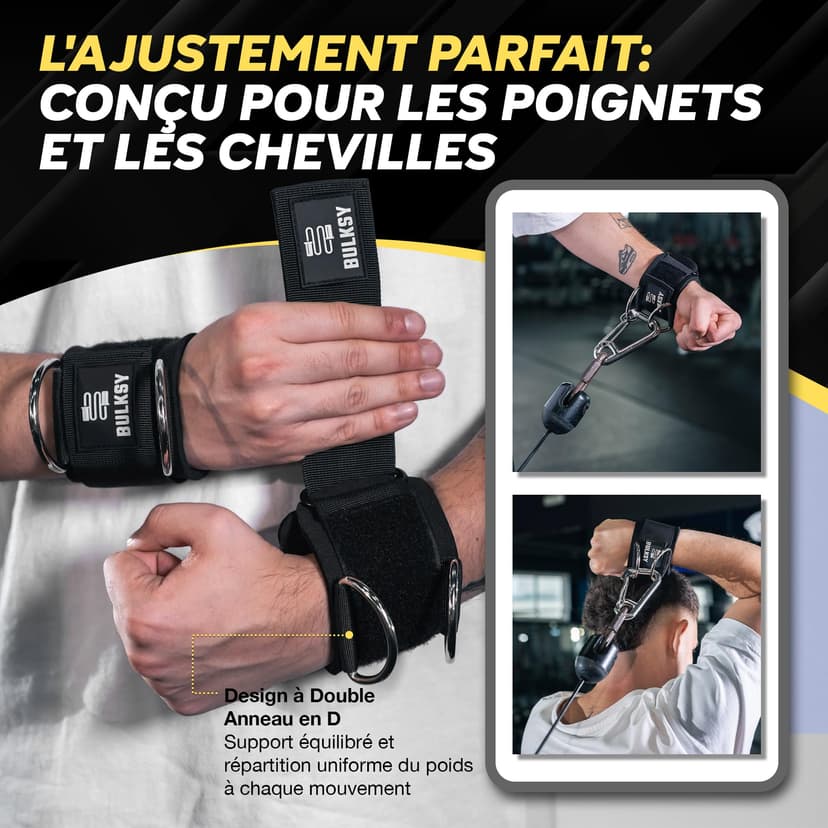 Sangle Poignet Musculation Poulie - Poignée Musculation - Bande Poignet Musculation - Sangle Poignet Musculation - Cuff Musculation - Machine à poulie - Accessoires poulie fitness - Guide Interactif - 2