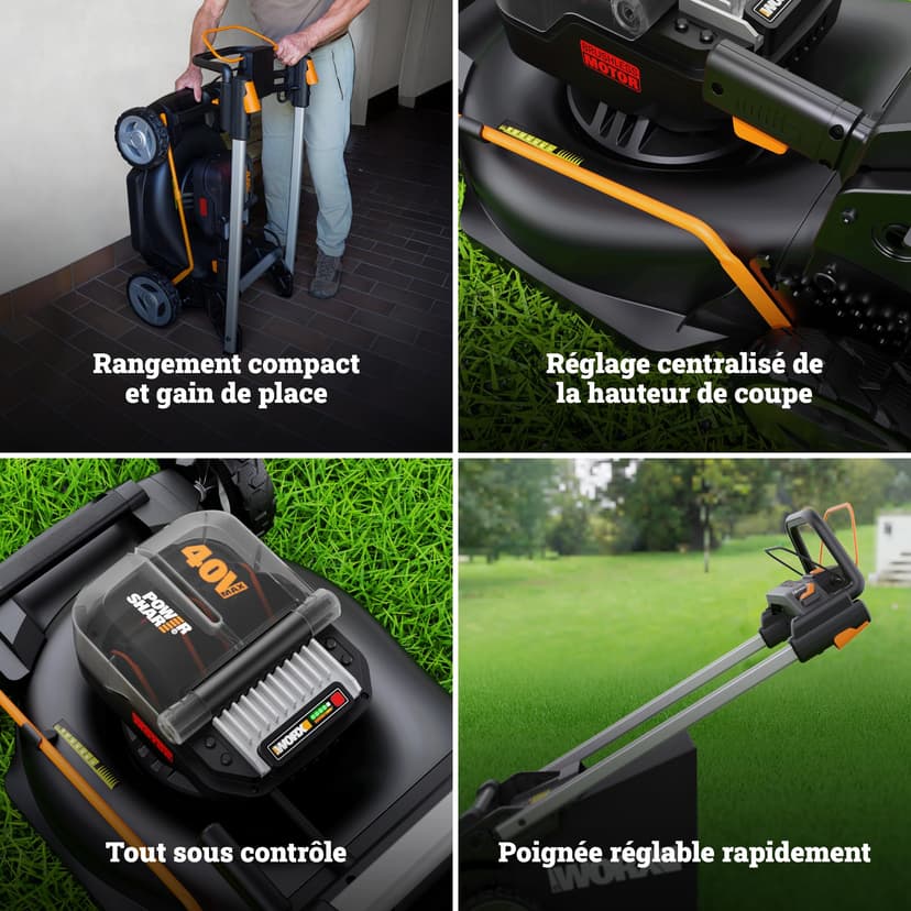 WORX Nitro 40V (2x20V) Lawn Mower | PowerShare | WG749E | Includes 2 4Ah Batteries and Dual Charger | 46 cm with traction | Mulching | 7 Height Positions - 8