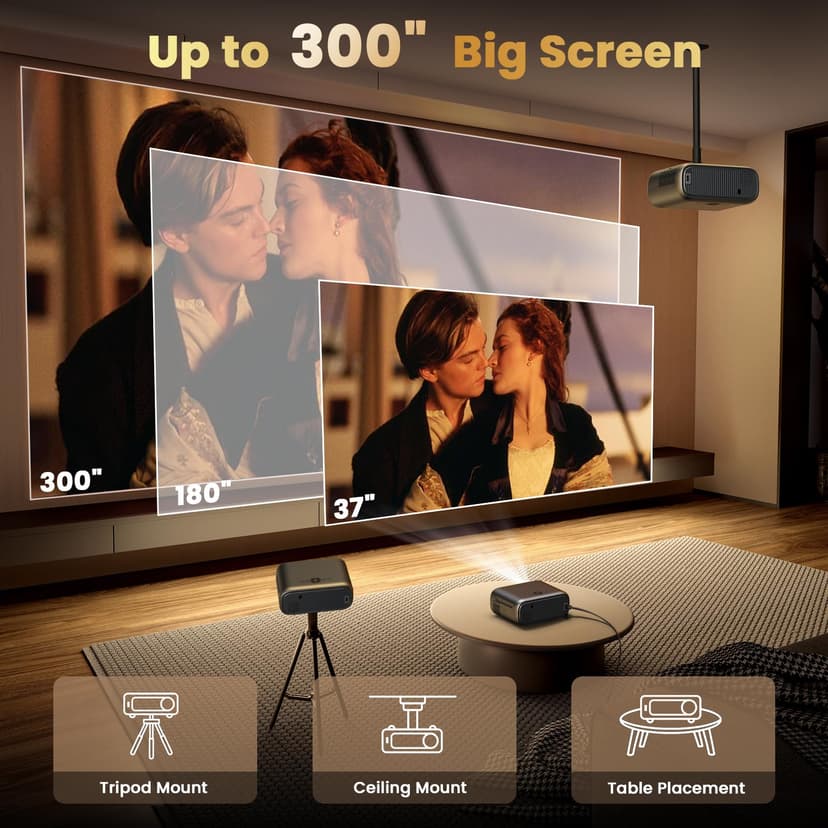 [Elektrischer Fokus/Auto-Keystone] FUDONI Projektor mit WiFi 6 und Bluetooth Dual-Wege, 650ANSI Native 1080P 4K-Unterstützung Outdoor Filmprojektor max. 762.0 cm Display, für iOS/Android/TV-Stick/HDMI - 6