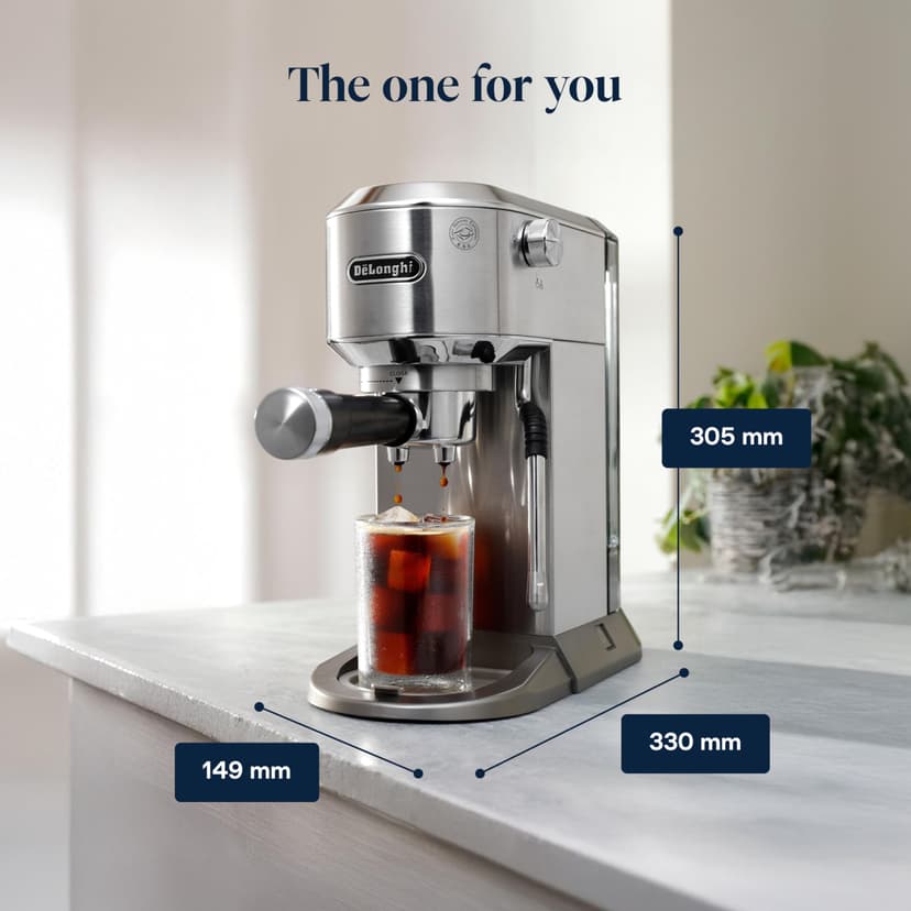 De'Longhi Dedica Duo EC890.M, Barista Coffee Machine with Pump, Espresso and Cold Brew, Manual Coffee Machine with LatteArt Steam Rod, 15 cm Wide, 2 Espresso, Touch Screen, Cup up to 13 cm, Metal - 6