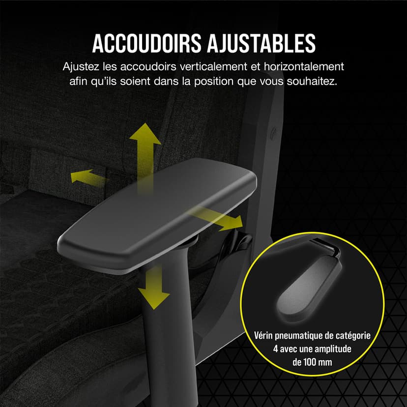 Corsair TC100 Relaxed Fauteuil Gaming - Tissu - Design Inspiré des Sports Automobiles - Coussin Lombaire - Coussin Repose-Nuque Détachable en Mousse à Mémoire de Forme - Noir - 6