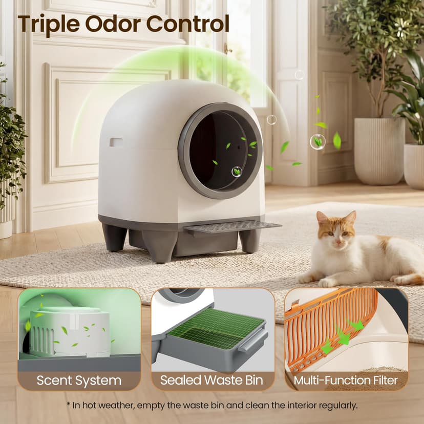 Devoko litiere Chat autonettoyante Automatique, 90L Bac à Litter Automatic Amélioré, bac litiere pour Chat XXL au Design Adorable.Anti-Odeur Longue durée contrôle APP et capteurs de sécurité Inclus - 5