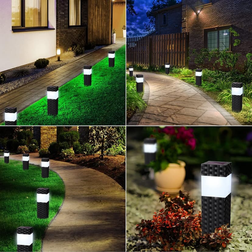 Joomer Solar Lights Outdoor Garden, 8 Pack Garden Lights Solar Powered Waterproof, Rattan LED Pathway Lighting Solar Powered Path Light Decoration for Patio Driveways Landscape Lawn Yard, White - 6