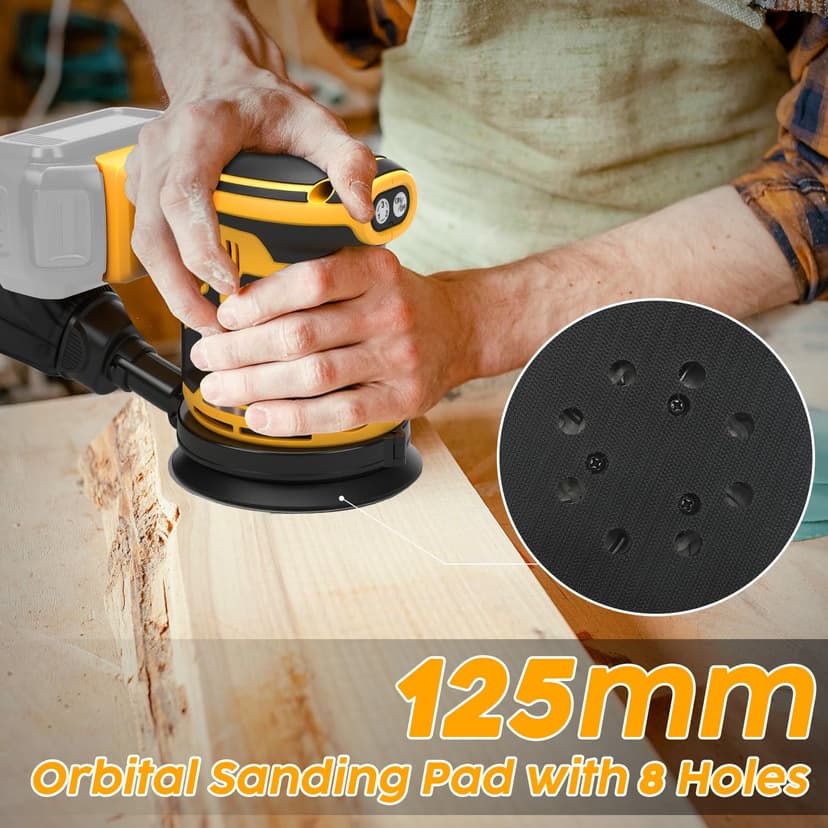 Roadtime Ponceuse Excentrique pour DeWalt 18V Battery (San Batteries),125 mm Ponceuse Orbitale aléatoire sans fil, 3 vitesses 7000-11000pm avec récipient de capture de poussière et 15 papier de verre - 2