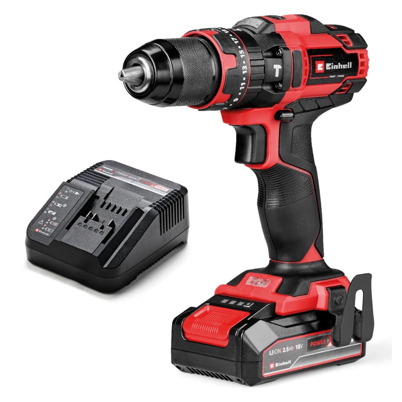 Einhell Cordless Impact Drill Driver with Battery and Charger 18V Power X-Change, 44Nm, 3-in-1 Combi Drill, Hammer Drill and Screwdriver, Battery Powered Drill Set - TE-CD 18/44 Li-i - 1