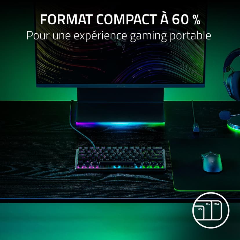 Razer Huntsman V3 Pro Mini (Switches Analog) - Clavier Gamer Optique 60% (Switches Analogiques réglables de 0,1 à 4,0mm, Déclenchement Rapide, Touches en PBT Doubleshot) Clavier AZERTY | Noir - 9