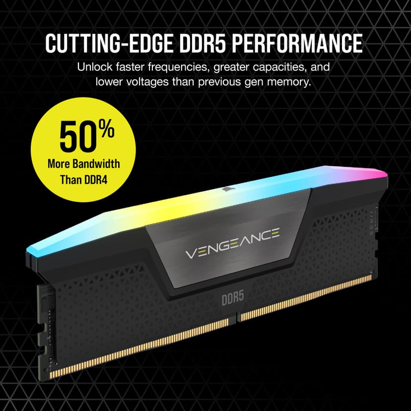 CORSAIR VENGEANCE RGB DDR5 RAM 16GB (1x16GB) Up to 5600MHz CL40 Intel XMP iCUE Compatible Computer Memory - Black (CMH16GX5M1B5600C40) - 3