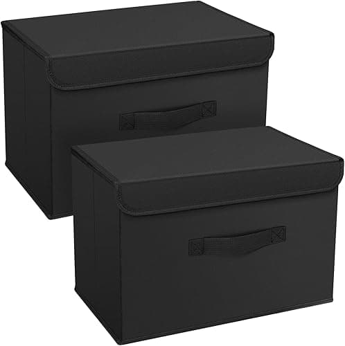 DIMJ Lot de 4 boîtes de rangement pliables avec couvercles, bacs de rangement pliables avec poignée, panier de rangement en tissu pour vêtements, jouets, livres