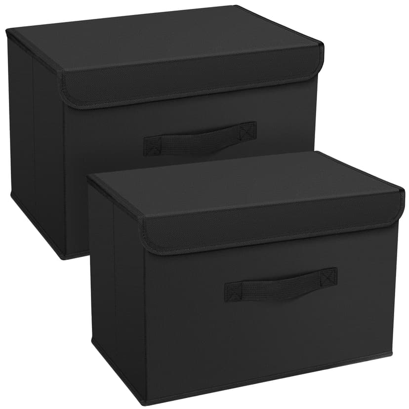 DIMJ Lot de 4 boîtes de rangement pliables avec couvercles, bacs de rangement pliables avec poignée, panier de rangement en tissu pour vêtements, jouets, livres - 1