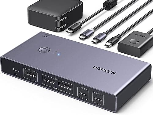 UGREEN HDMI 2.0 KVM Switch, 2 Inputs 2 Outputs, USB-C KVM Switch, 4K at 60Hz, USB 3.0 Switch, 4 USB Ports (3*USB 3.0+ USB C), 2 PC and 2 Monitor Share Mouse, Keyboard, U-Disks, Hard Disk