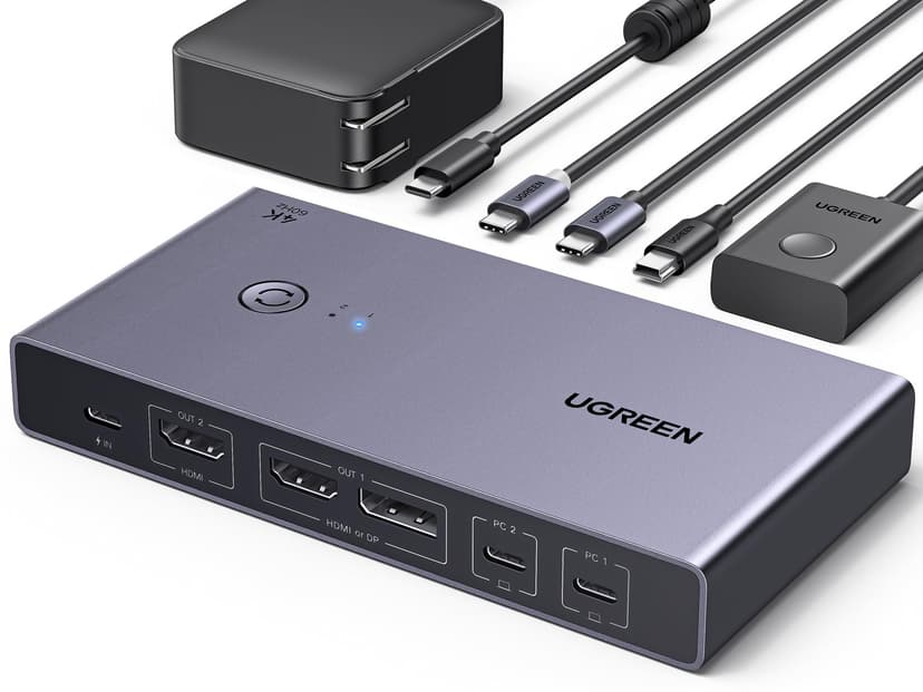 UGREEN HDMI 2.0 KVM Switch, 2 Inputs 2 Outputs, USB-C KVM Switch, 4K at 60Hz, USB 3.0 Switch, 4 USB Ports (3*USB 3.0+ USB C), 2 PC and 2 Monitor Share Mouse, Keyboard, U-Disks, Hard Disk - 1