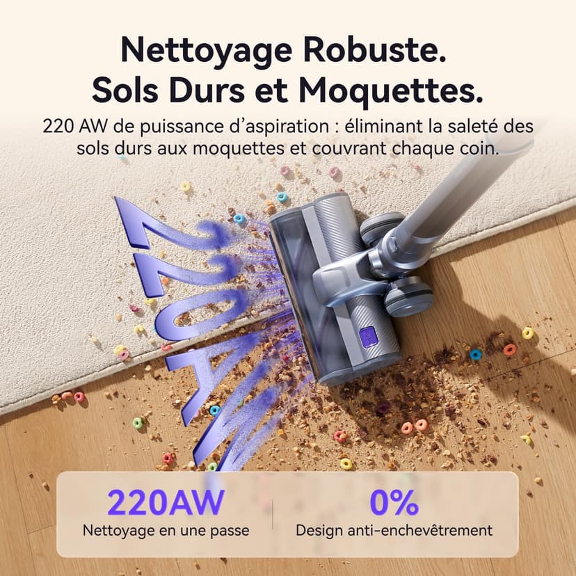 NARWAL V40 Station Aspirateur Balai sans Fil, 28000PA / 220AW, Station d'aspiration Automatique, 120 Minutes d'autonomie, Anti-emmêlement des Poils, 100 Jours sans Entretien, Brosse Multifonction - 3