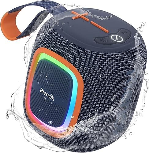 RIENOK Bluetooth Speaker Wireless Portable Waterproof Speaker with Lights FM Radio 15-Hour Playtime Bluetooth 5.3 TF Card USB Playback Mini for Home Garden Party Camping Travel
