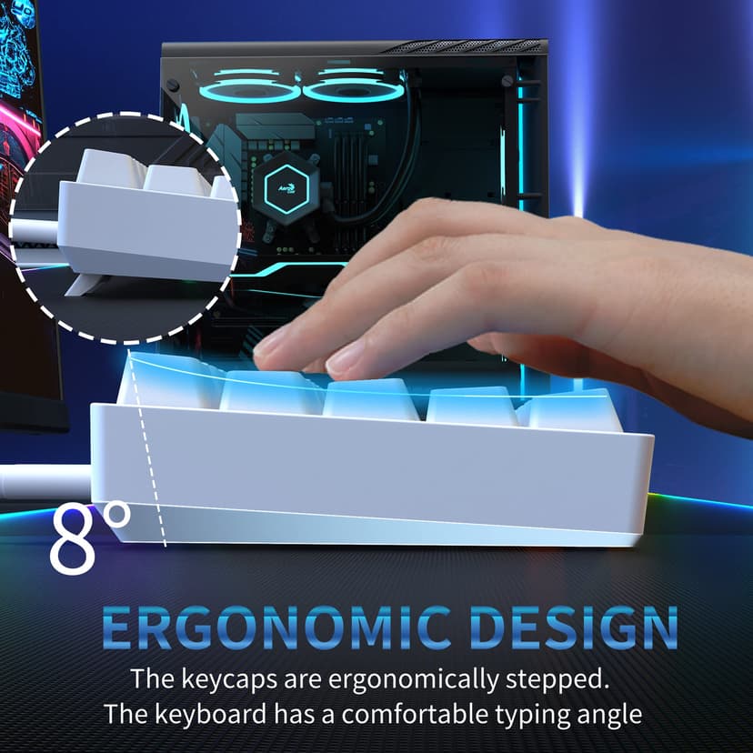 Dierya DK61se Mechanical Gaming Keyboard,60 percent Brown Switches,Ice Blue LED Backlit,Detachable USB-C Cable,Full-Key Rollover for Computer/PC/Laptop/MAC,US Layout,White - 6