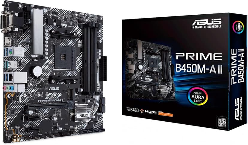 ASUS PRIME B450M-A II, AMD B450 (Ryzen AM4) Micro ATX Motherboard with M.2 Support, HDMI/DVI-D/D-Sub, SATA 6 Gbps, 1 Gb Ethernet, USB 3.2 Gen 2 Type-A, BIOS FlashBack™, Aura Sync RGB Lighting Support - 1